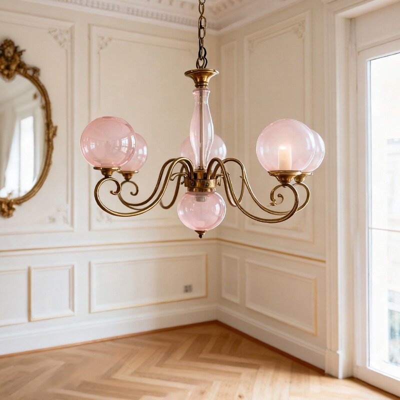 Lustre globe en laiton sculpté