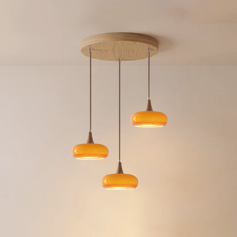 Suspension en bois et verre effet galet