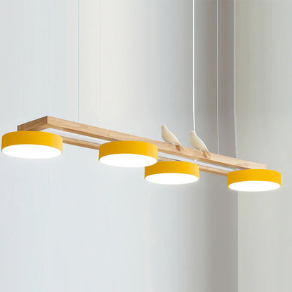 Lustre en bois linéaire avec motif d’oiseaux