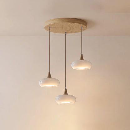 Suspension en bois et verre effet galet