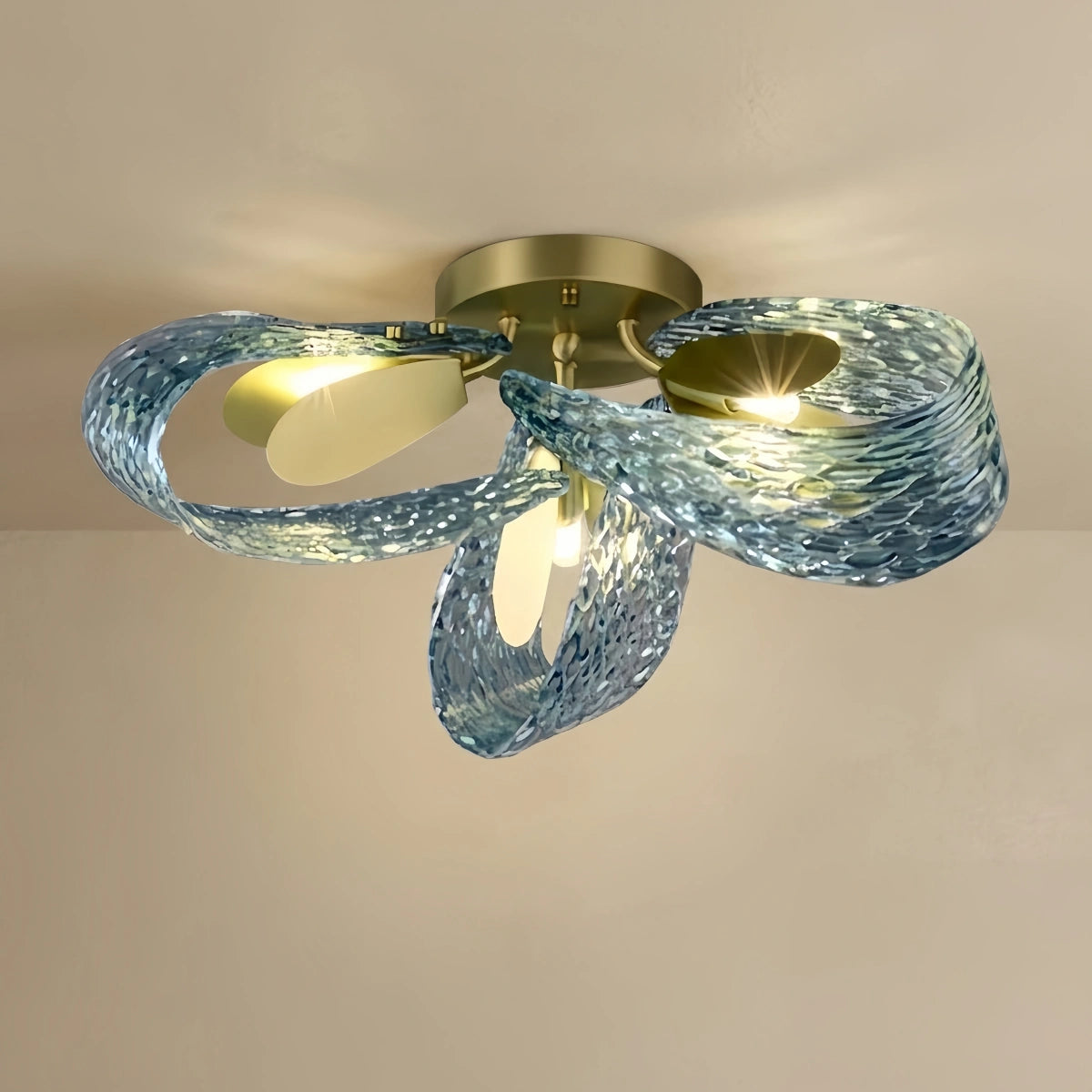 Lustre en verre à plumes de paon