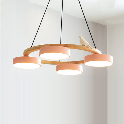 Lustre rond en bois avec oiseaux