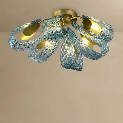 Lustre en verre à plumes de paon