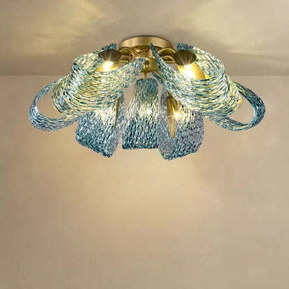 Lustre en verre à plumes de paon