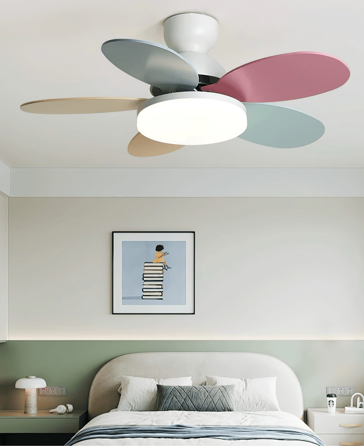Ventilateur de plafond en bois à pales en forme de fleur