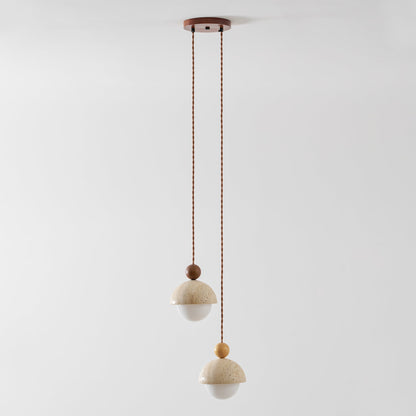 Suspension dôme en bois et travertin