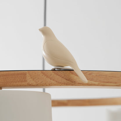 Lustre rond en bois avec oiseaux