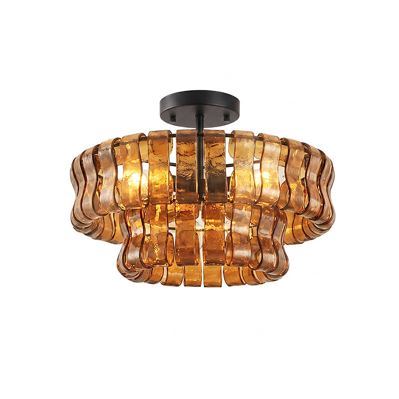 Plafonnier en verre givré à niveaux