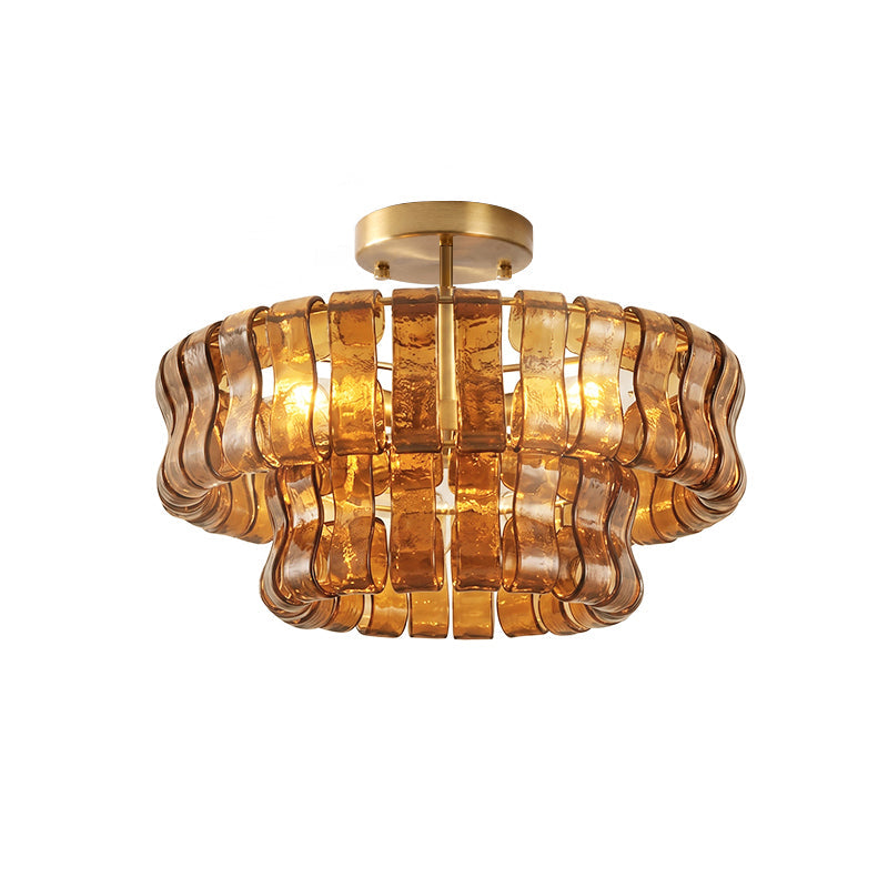 Plafonnier en verre givré à niveaux