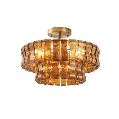 Plafonnier en verre givré à niveaux