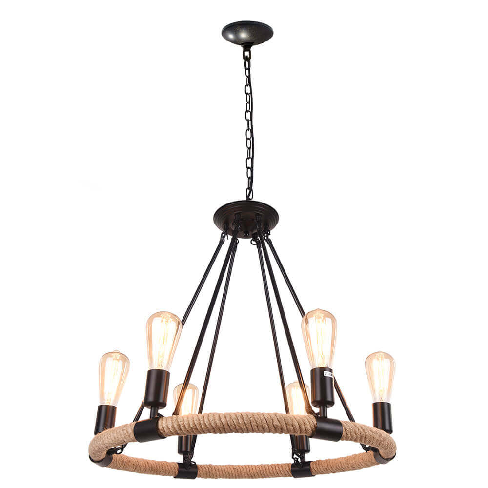Lustre rustique à roue et corde
