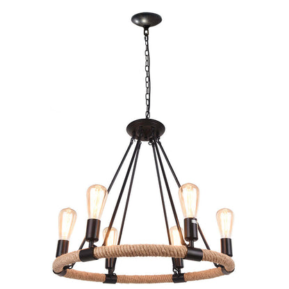 Lustre rustique à roue et corde