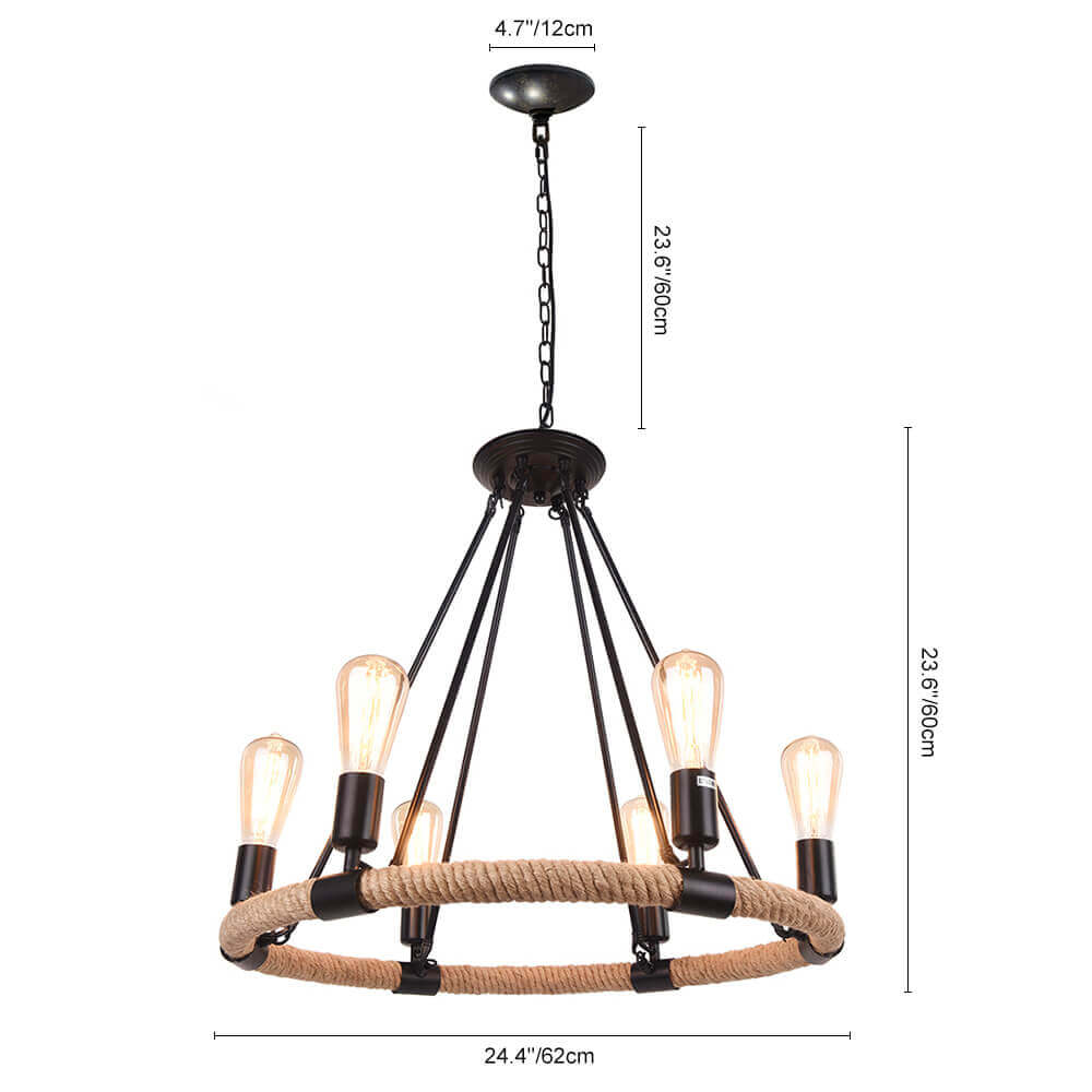 Lustre rustique à roue et corde