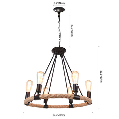 Lustre rustique à roue et corde