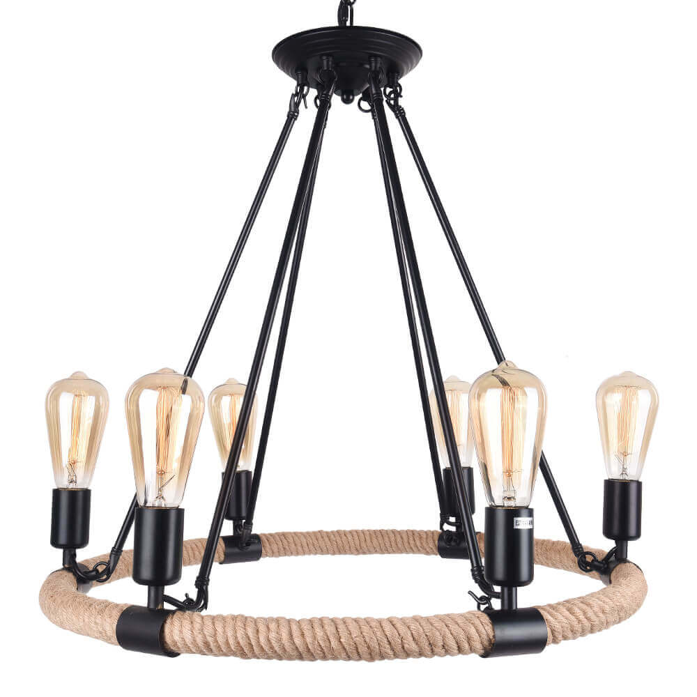 Lustre rustique à roue et corde
