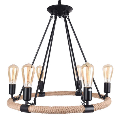 Lustre rustique à roue et corde