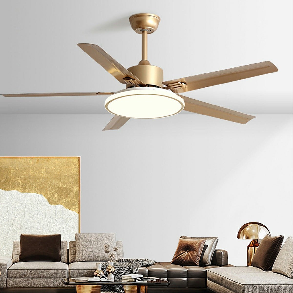 Ventilateur de plafond moderne à 5 pales avec lumière LED