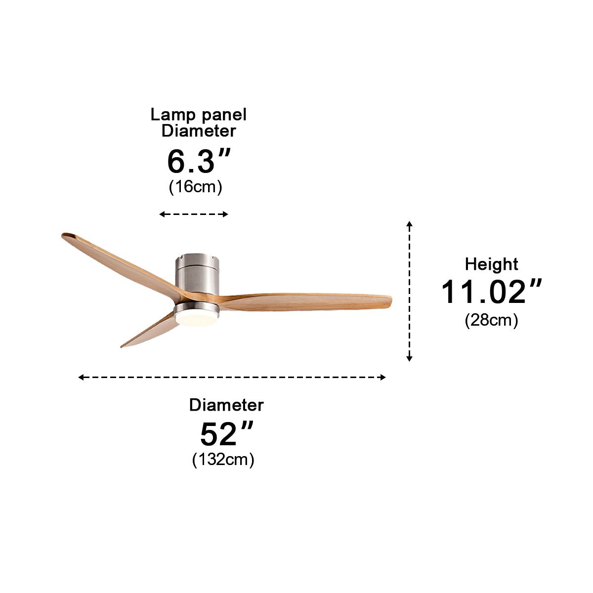Ventilateur de plafond à LED avec finition bois moderne