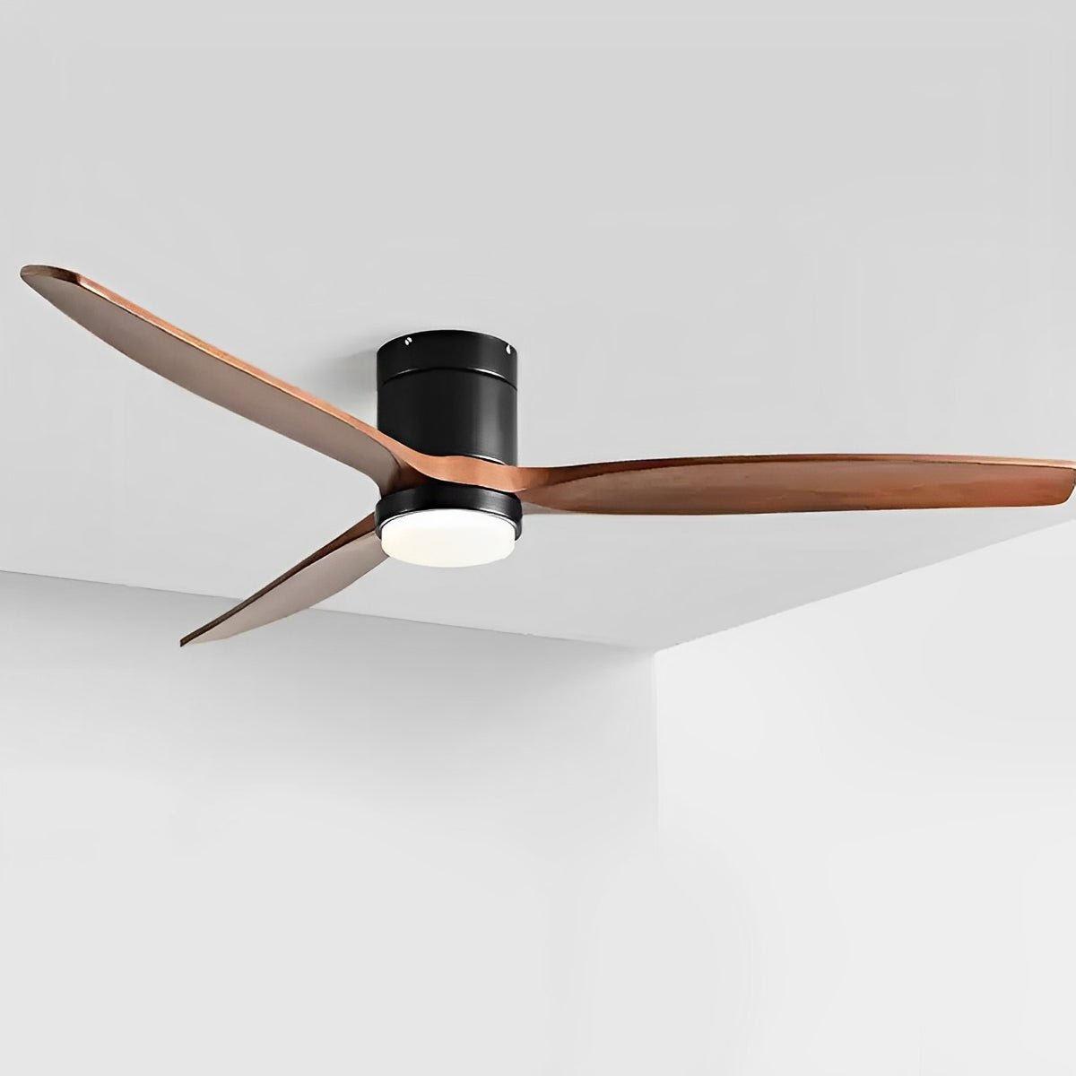 Ventilateur de plafond à LED avec finition bois moderne