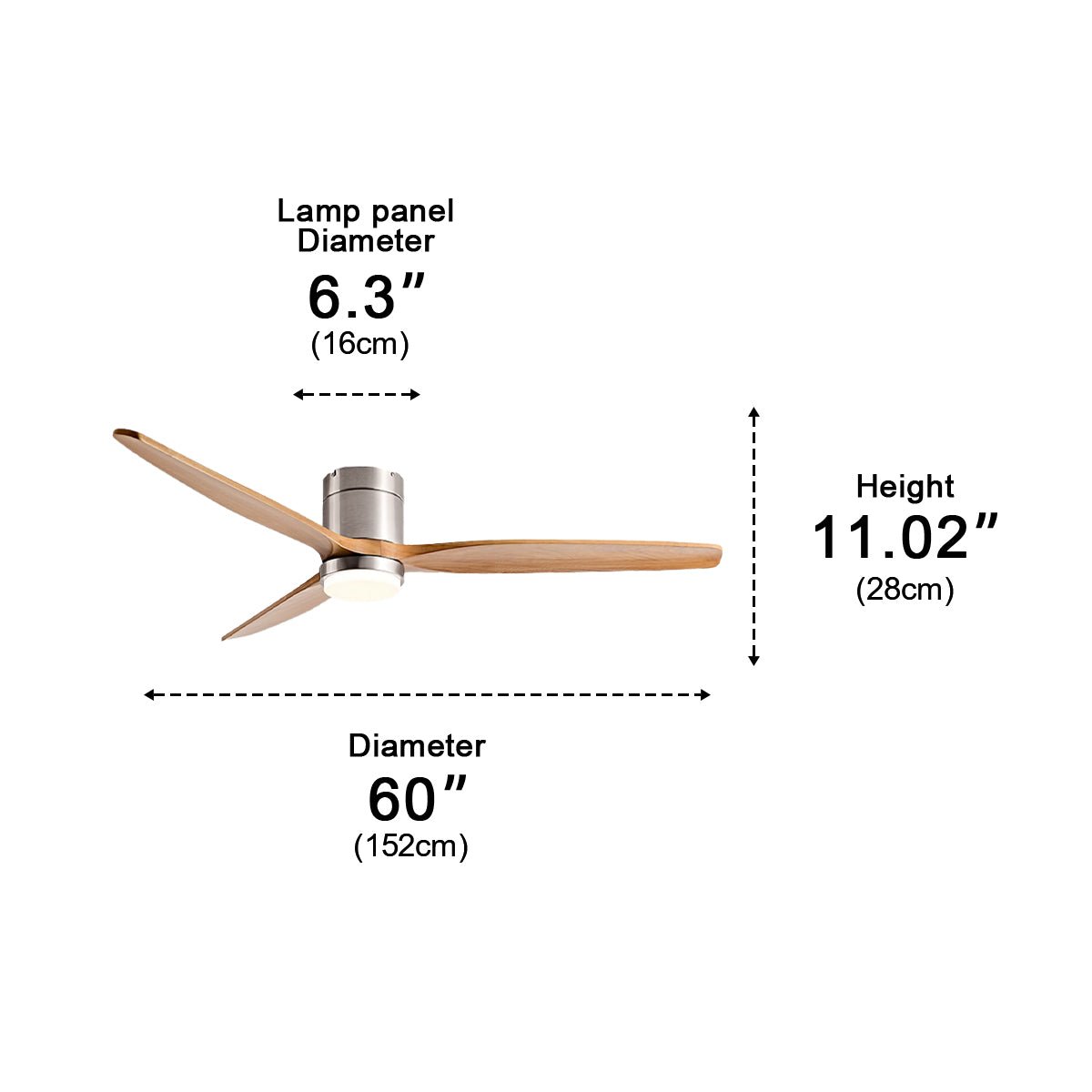 Ventilateur de plafond à LED avec finition bois moderne