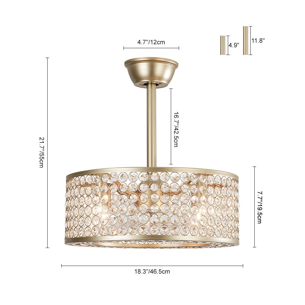 Ventilateur de plafond moderne avec lumière en cristal