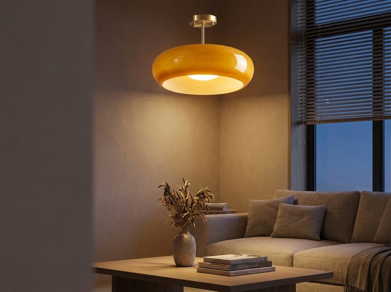 Plafonnier en verre ambré dans un salon